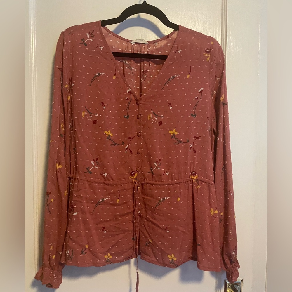 Dusty Rose Caslon Floral Button/string Women's Blouse